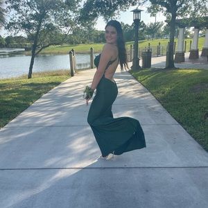 Dark Green Sparkly Backless Mermaid Long Prom Dress